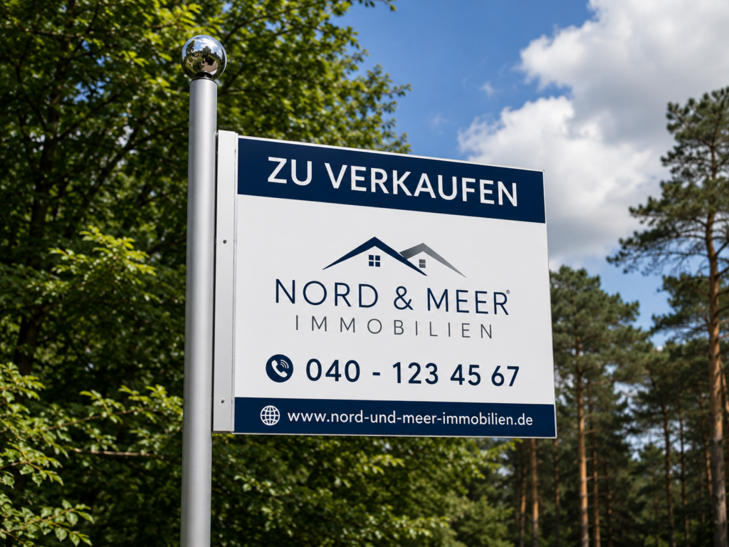 Maklergalgen Chic & Elegant aus Aluminium mit Maklerschild ohne Ausleger – professioneller Werbeträger für Immobilienmakler